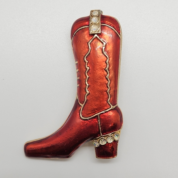 Western Mates Brooch Red Cowgirl Cowboy Boot - Picture 1 of 4